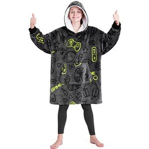 CityComfort Deken met capuchon voor kinderen, fleece hoodie-deken om aan te trekken, grijs, Eén maat (Gamen Grijs)