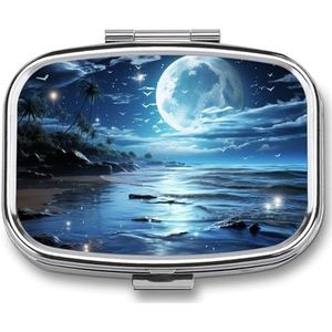 Moon Over Pill Box Leuke Vierkante Pil Case Draagbare Geneeskunde Tablet Vitamine Houder Organizer voor Portemonnee Pocket