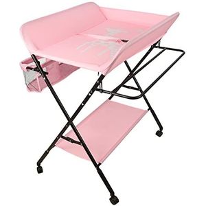 HUOLE Opvouwbare luiertafel, draagbaar babyluierstation, opvouwbare en draagbare luiertafel met opbergmand aan de zijkant, maximale belasting van 25 kg (80 x 66 x 98 cm (roze))