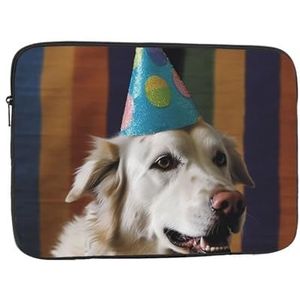 Hond dragen verjaardag hoed Laptop Sleeve Bag voor Vrouwen, Shockproof Beschermende Laptop Case 10-17 inch, Lichtgewicht Computer Cover Bag, ipad case