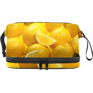 Make-up tas - grote capaciteit reizen cosmetische tas, fruit citroenen textuur geel, Meerkleurig, 27x15x14 cm/10.6x5.9x5.5 in