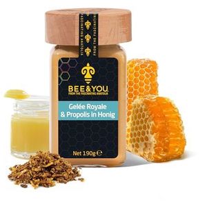 Bee & You Royal Jelly & Propolis in honing (rauwe honing, eerlijke handel, natuurlijke & gecontroleerde ingrediënten)