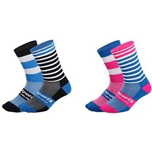 Fietssokken Pro Heren Dames Rijsokken Fiets Sport Enkel Atletische Sokken XC MTB BMX Zwart Roze Blauw Groen, Blauw en roze, 8-10.5