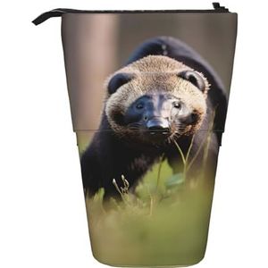 Nbtghga Zwart en Wit Honing Das Print Potlood Telescopische Klassieke Kunsten Stand Up Etui Organizer Potlood Houder Make-up Tas Gift, Zwart, Eén maat