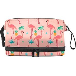 Make-up tas - grote capaciteit reizen cosmetische tas, flamingo met slinger behang, Meerkleurig, 27x15x14 cm/10.6x5.9x5.5 in