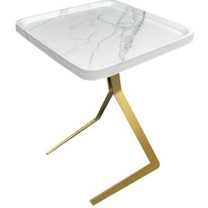 Sofa Side Table，Living Room Side Table，Bedroom Side Table，Small Coffee Table，Nightstand，Storage Shelves，Round Side Table，Square Side Table，Open Storage，for Bedroom，Living Room(White+gold,44*44*60cm/17