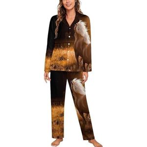 Running Horse Pyjama Sets met Lange Mouwen voor Vrouwen Klassieke Nachtkleding Nachtkleding Zachte Pjs Lounge Sets