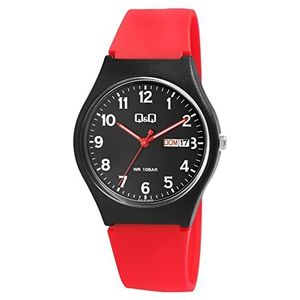 Q&Q Unisex - horloge siliconen armband datumweergave gesp 10 bar, rood, Klassiek