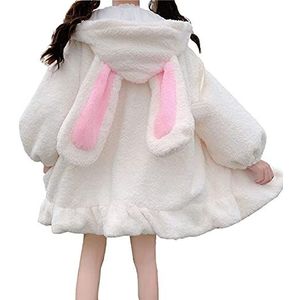 Kawaii Lolita konijn capuchon jassen schattige pluizige konijnenoren gothic jurk mode konijn meisjes jas rok uitloper tops herfst winter (kleur: wit, maat: 2XL)