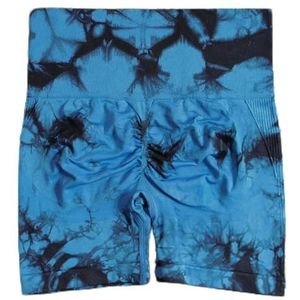 Naadloze Tie Dye Sport Shorts Voor Dames Zomer Elastische Scrunch Hoge Taille Push-Up Buikcontrole Gym Fitness Workout -Zwart Blauw-S