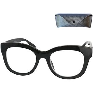 Stijlvolle retro leesbril – dik frame & grote glazen – gratis etui – kunststof brilmontuur met veerscharnier – leeshulp dames, retro zwart., 1.0