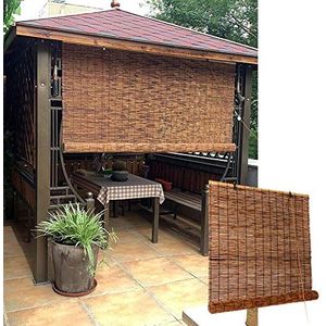 L-DREAM Bamboe rolgordijn met zijkoord, bamboe jaloezie voor ramen, hoogwaardig vouwgordijn voor binnenramen, buiten, keuken, balkon, binnenplaats, deur, van riet natuur, met accessoires, 90x200cm