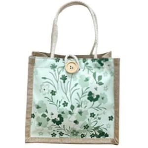 TYNXK Tote Linnen Tassen Bloemen Canvas Tas Vrouwen Tas Kleine Verse Schoudertas Modieuze Tote Bag Grote Vrouwen Boodschappentas Jute Boodschappentas, Groen, Button style