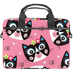 Panda Dier Laptop Schouder Messenger Bag Crossbody Aktetas Messenger Sleeve voor 13 13.3 14.5 Inch Laptop Tablet Beschermen Tote Bag Case, Cartoon Katten Roze, 11x14.5x1.2in /28x36.8x3 cm