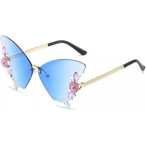 GALSOR Kleurrijke feestbril vrouwelijke ingelegde diamant vlindervorm temperament zonnebril straat beat groot frame kleurverloop zonnebril (kleur: 1, maat: één maat)