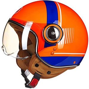 3/4 motorfiets halfhelm, heren en dames retro open helm DOT gecertificeerd vintage licht ademende zonnebrandhelm voor scooter Street Cruiser bromfiets Decoration