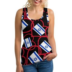 I Love Israel Red Heart Lichtgewicht Tank Top voor Vrouwen Mouwloze Workout Tops Yoga Racerback Running Shirts M