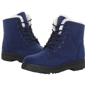 AYWTIUN Sneeuwlaarzen Dames Laarzen Veterschoenen Voor Vrouwen Lage Hakken Winterlaarzen Rubber Sneeuw Warm Bont Winterschoenen Vrouw (Blauw, 41)