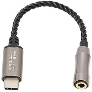 USB C Naar 3,5 Mm Hoofdtelefoonaansluiting (15 Cm/5,9 Inch), Type C Naar 3,5 Mm Hoofdtelefoonversterker, Digitale Decoderingsadapterkabel, 32-bits/384 KHz High-definition Muziek(zwart)