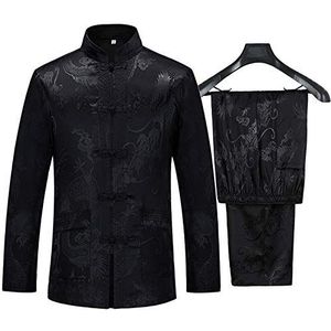 Kung Fu Pak Sets Chinees Voor Mannen Tang Pak Hanfu Vechtsporten Kleren Shirt Traditionele Wing Chun Taichi Uniform Tops Bodems (EU XL (Azië Grootte XXXL), Zwart)