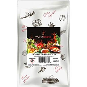 Salpeter, kaliumnitraatpoeder, kaliumnitraat in levensmiddelenkwaliteit met strooiphulp, nitraatzout voor conservering, kaliumzout (KNO3), zak van 1000 g (1 kg)