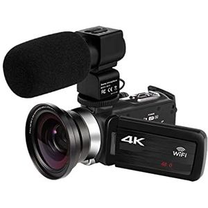 Videocamera, Volledige 4K digitale camera Camcorder Digitale videocamera's Live streaming 18X fotografie Vloggen Recorder Ultra HD Webcam(NO SD Card,With Lens Microphone)