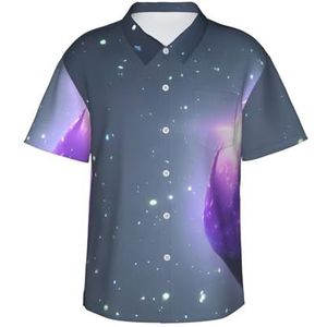Galaxy Starry Space Paars Sterrenprint Leuk Hawaïaans shirt voor mannen Casual Korte Mouw Button Down Shirts Zomervakanties, Zwart, S