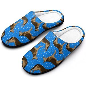 Duitse herder op blauwe sterrenhemel katoenen pantoffels voor dames warme anti-slip rubberen zool huisschoenen voor binnen hotel 7-8 (39-40)