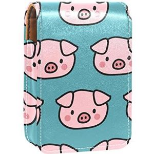 Lipgloss Houder Lipstick Case Draagbare Mini Lipstick Opbergdoos Reizen Lipstick Organizer Case met Spiegel voor Vrouwen Varken Blauw Dier, Meerkleurig, 9.5x2x7 cm/3.7x0.8x2.7 in