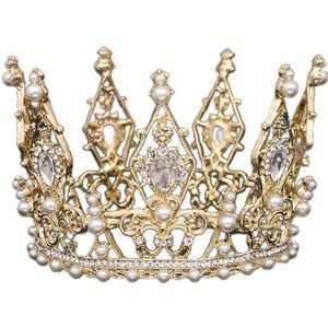 Strass Kroon Trendy Gouden Ronde Barokke Rhinestone Crystal Hoofdtooi Bruiloft Haaraccessoires Koningin Crown Bridal Tiara Sieraden Accessoires Koningin Kroon (Style : Gold-color)