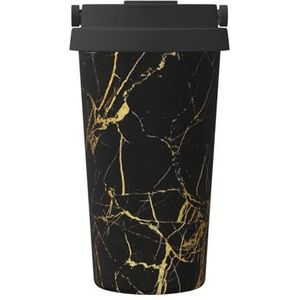 FRGMNT Zwarte gouden marmeren print thermische koffiemok,reizen geïsoleerde deksel roestvrijstalen beker voor thuiskantoor buiten