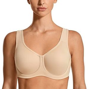 SYROKAN Sportbeha Vrouwen Max Control Solid High Impact Plus Size Onderdraad Sport BH met beugel voor grote maten Beige 95J