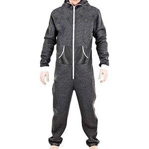 Juicy Trendz® Heren onesie volwassen jumpsuit pyjama uit één stuk unisex nachtkleding, Zip-zak-houtskool, M