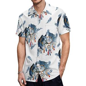 Aquarel dromenvanger met twee wolven heren Hawaiiaanse shirts korte mouw casual shirt button down vakantie strand shirts 5XL