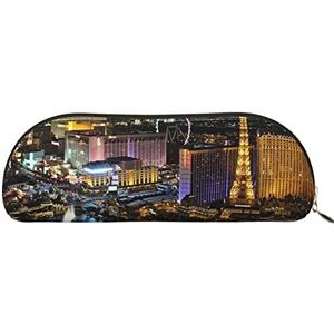 ELBULL Las Vegas Night View Etui Draagbare Pen Pouch met Rits Lederen Potlood Tas Opbergdoos Briefpapier Organizer, Goud, Eén maat, Rugzak voor kinderen