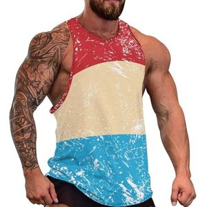 Luxemburgse retro vlag heren tanktop grafische mouwloze bodybuilding T-shirts casual strand T-shirt grappige sportschool spier