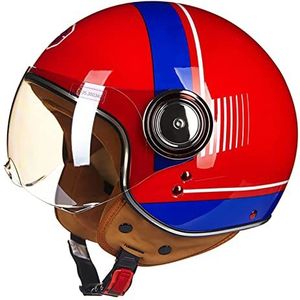 3/4 motorfiets halfhelm, heren en dames retro open helm DOT gecertificeerd vintage licht ademende zonnebrandhelm voor scooter Street Cruiser bromfiets Decoration