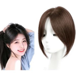 25cm Haartoppers for Vrouwen 100% Echt Menselijk Haar Top Haarstukken 8 X 10cm Kantbasis Clip-in Pruiken, 360° Dekking Haarextensies for Dunner Wordend Haar, Haaruitval, Grijs Haar(Brown)
