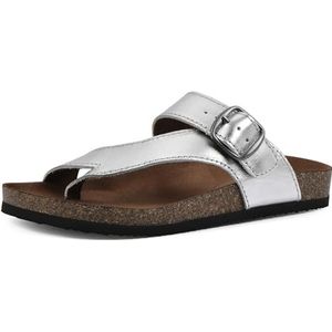 WHITE MOUNTAIN Carly platte damessandalen, zilver leer, 36.5 EU