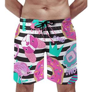 Donut Flamingo's mopshond streep heren strandshorts sneldrogende boardshorts mesh voering strandbroek sportschool zwembroek XL