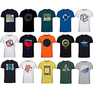 JACK & JONES Heren T-shirt Slim Fit met opdruk in 3 of 6 stuks Mix Pack / Set met ronde hals merken Sale S M L XL XXL, Verpakking van 9 stuks., XXL