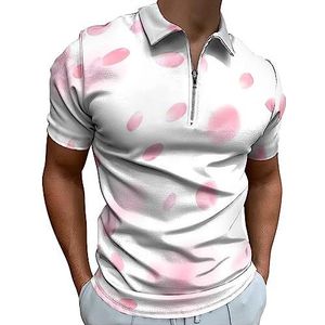 Roze kersenblaadjes poloshirt voor heren, casual T-shirts met ritssluiting en kraag, golftops, slim fit