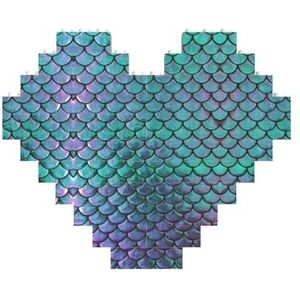 Mermaid Teal Fish Legpuzzel - hartvormige bouwstenen puzzel-leuk en stressverlichtend puzzelspel