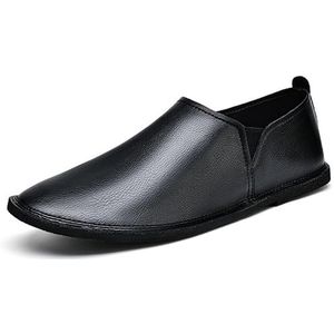 Heren loafers effen kleur ronde neus loafer schoenen platte hak lichtgewicht antislip mode casual instapper (Color : Black, Size : 43 EU)