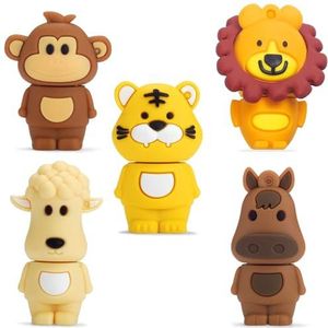 16GB Schattige USB-sticks 5 Stuks, BorlterClamp USB-flashstations met Schattige Diermodellen, Cadeau voor Studenten en Kinderen