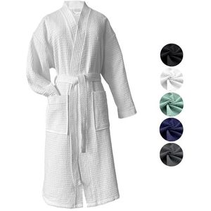 heimtexland ® Badjas, wafelpiqué, reisbadjas, saunajas, 100% katoen, Oeko-Tex licht, sneldrogend, huidvriendelijk, voor dames en heren, type 881, wit, S