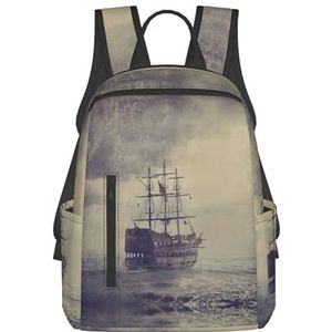 OdDdot Cowboy Ride Paard Print Laptop Rugzak Casual Boekentas Reizen Dagrugzak College Tas Voor Mannen Vrouwen, Oud Piratenschip in de Zee, Eén maat