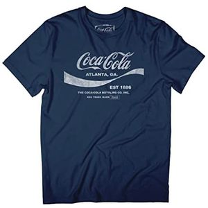 Coca-Cola Heren zwart getailleerd T-shirt met korte mouwen en ronde hals, letterprint, groot, Donkerblauw, M