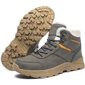 Heren Lederen Veterschoenen Platform Snowboots Comfort Volledig Bont Gevoerde Slip-On Antislip Outdoor Wandelen Casual Winter Geïsoleerde Jurk Enkel, Grijs, 45 EU