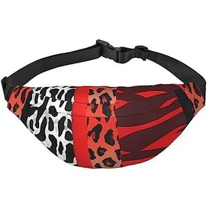 Rode luipaard en zebra dier heuptasjes voor vrouwen mannen, lichtgewicht verstelbare heuptas voor reizen wandelen fietsen, Zwart, Eén maat